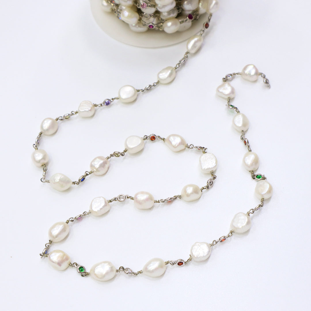 Wholesale Factory Bulk Roll chain Custom Women Gold plated fresh water pearl chain roll for Jewelry Making