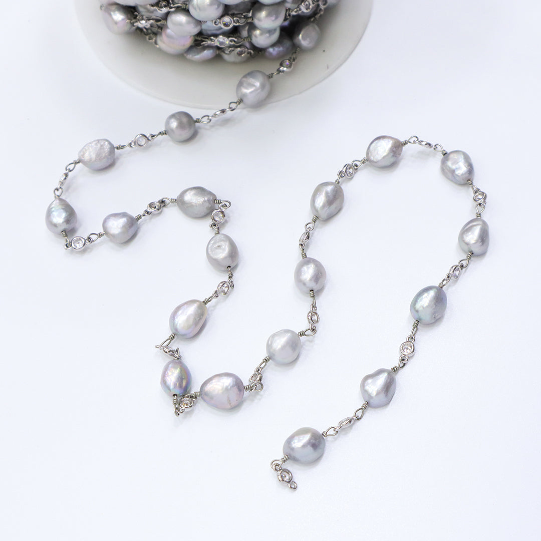 Wholesale Factory Bulk Roll chain Custom Women Gold plated fresh water pearl chain roll for Jewelry Making