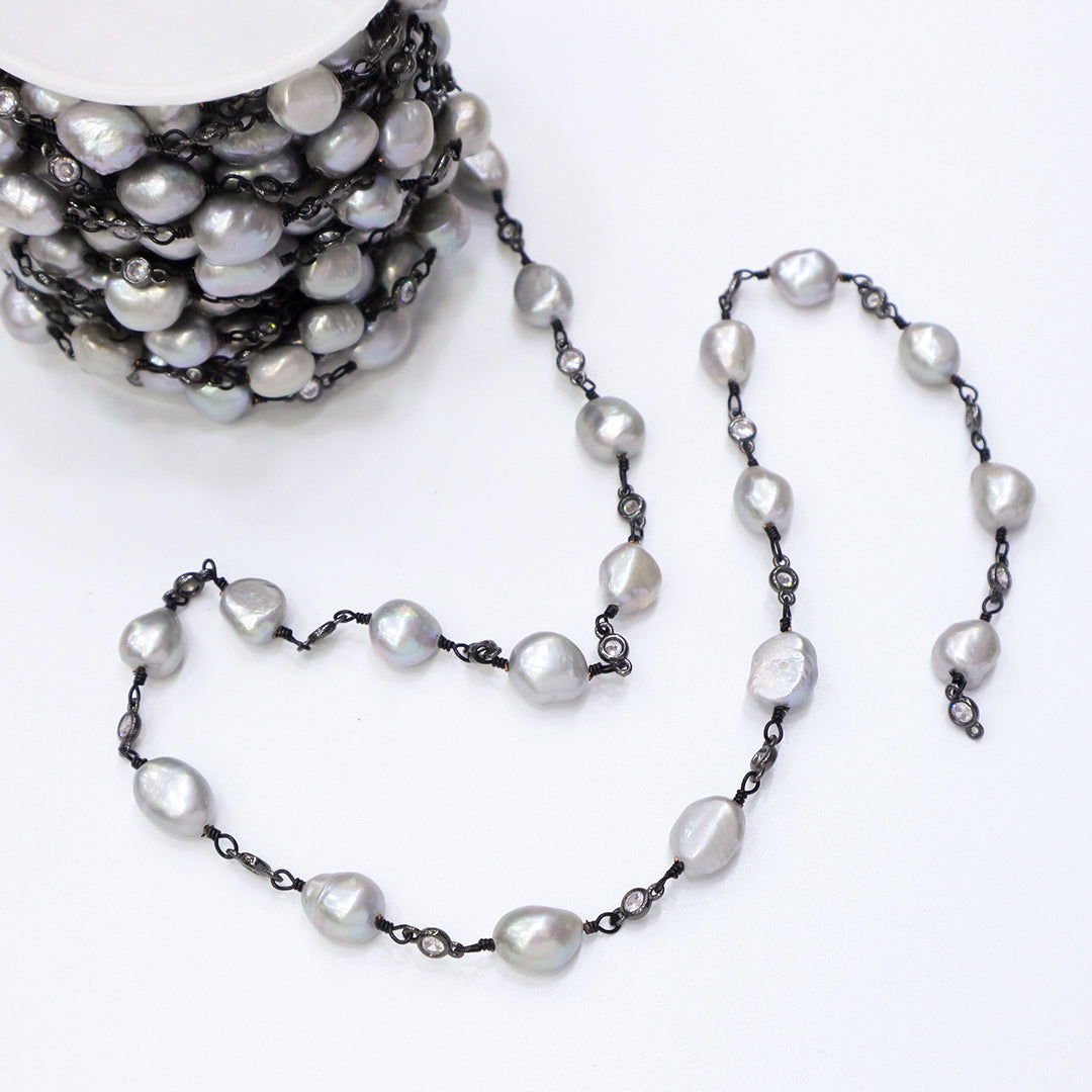 Wholesale Factory Bulk Roll chain Custom Women Gold plated fresh water pearl chain roll for Jewelry Making