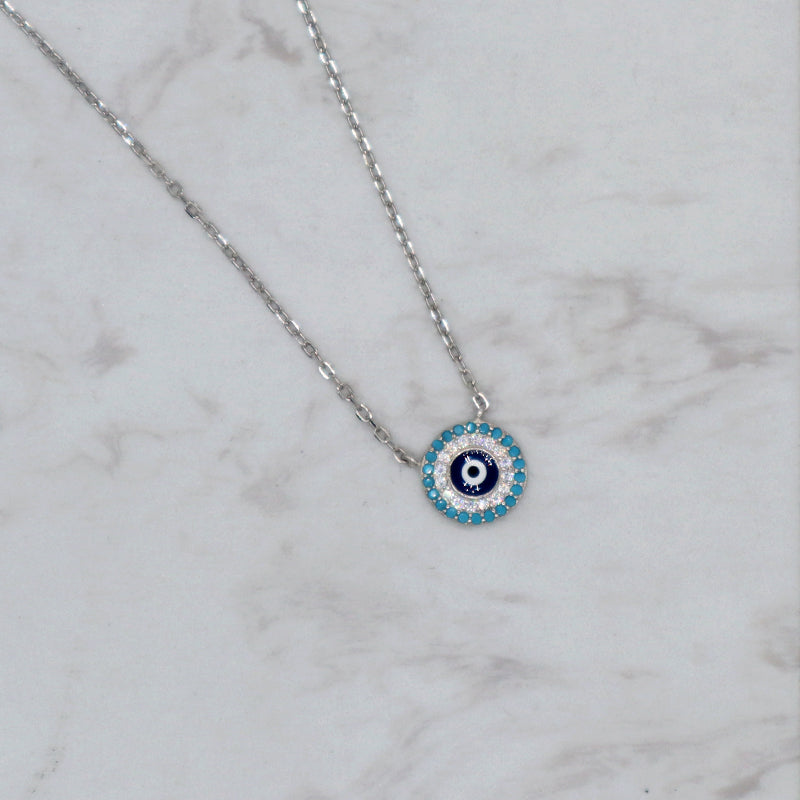 Custom jewelry 925 sterling silver Turkish eye charm pendant evil eyes necklace