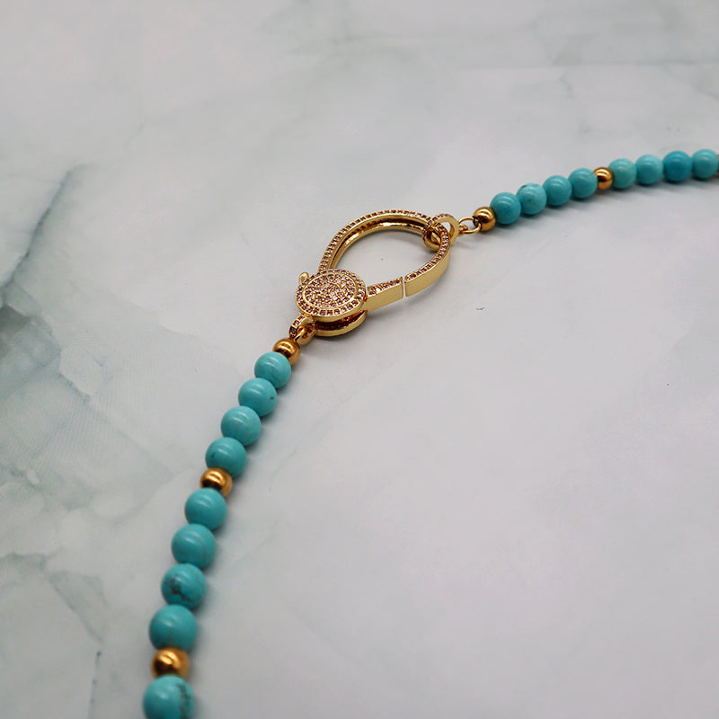 Fashion Women Jewelry necklace OEM Factory Manufacture Green natural stone round beads turquoise necklace