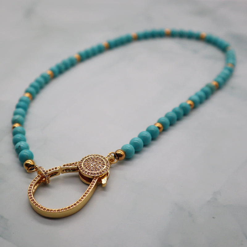 Fashion Women Jewelry necklace OEM Factory Manufacture Green natural stone round beads turquoise necklace