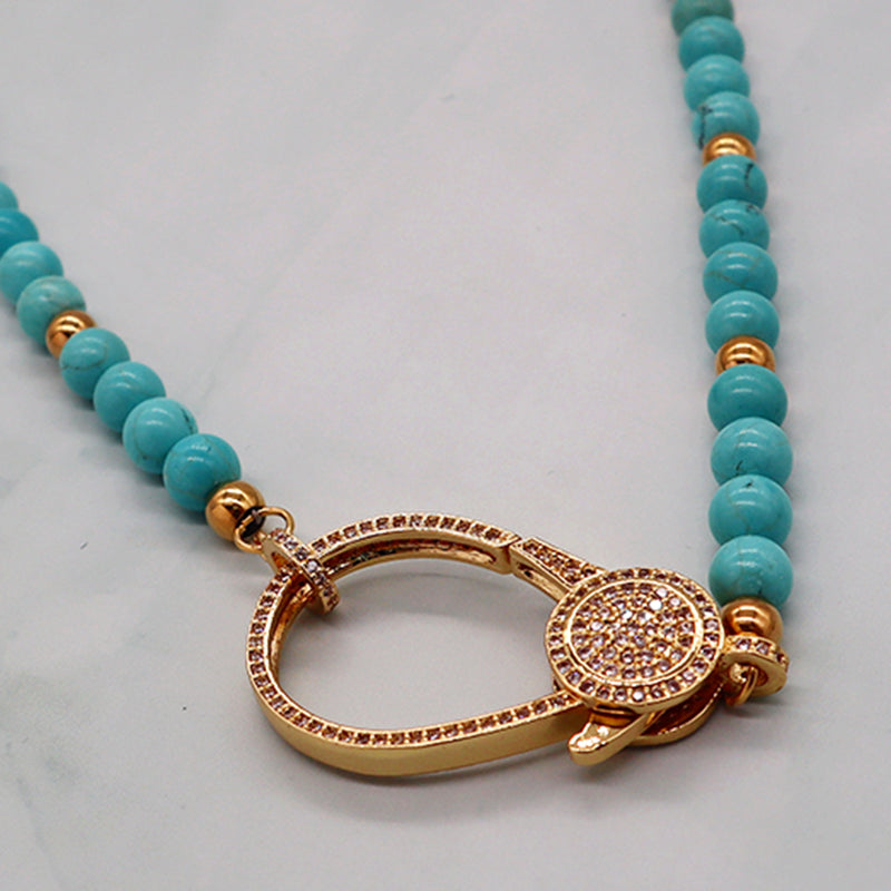 Fashion Women Jewelry necklace OEM Factory Manufacture Green natural stone round beads turquoise necklace