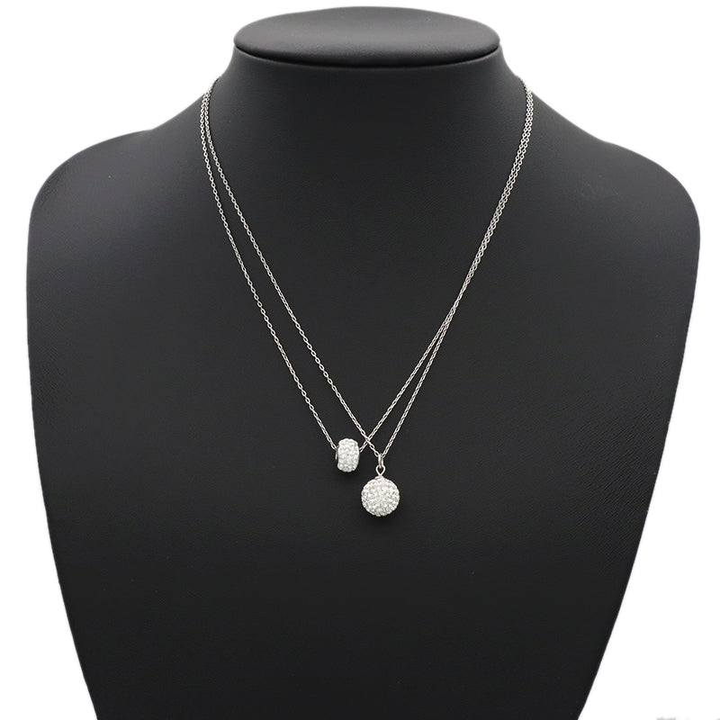 Wholesale OEM Factory Manufacture fashion women jewelry 925 sterling silver crystal charm necklace set Handmade DIY clay crysal pave beads pendant necklace