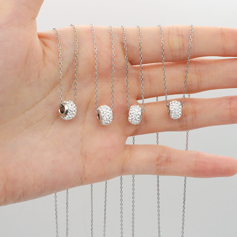 Wholesale OEM Factory Manufacture fashion women jewelry 925 sterling silver crystal charm necklace set Handmade DIY clay crysal pave beads pendant necklace