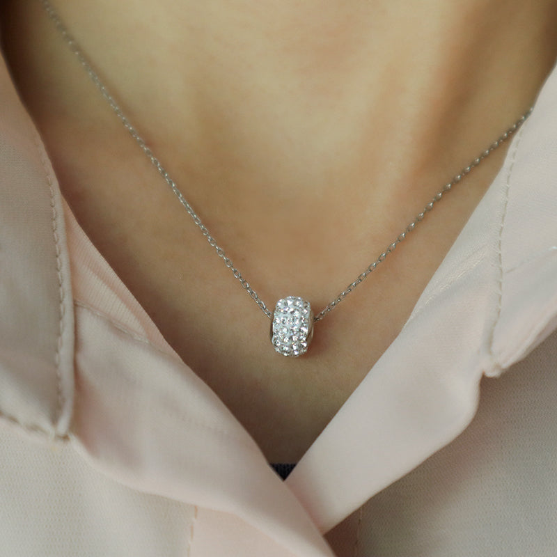 Wholesale OEM Factory Manufacture fashion women jewelry 925 sterling silver crystal charm necklace set Handmade DIY clay crysal pave beads pendant necklace