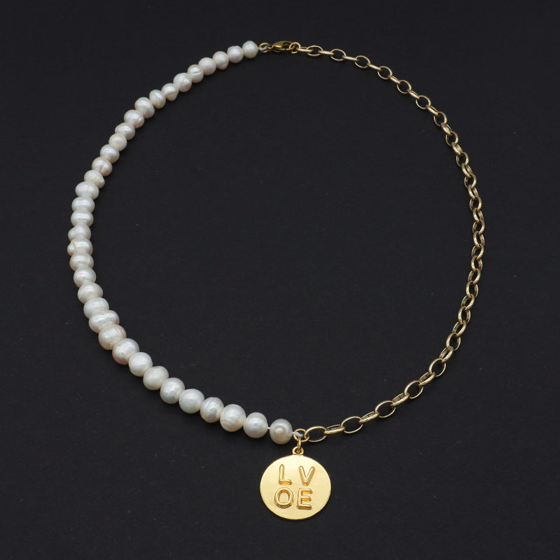 OEM Gold Plated Ot Clasp Toggle Round Eyes Love Pendant Choker Necklace Fresh Water Pearl Jewelry Necklace