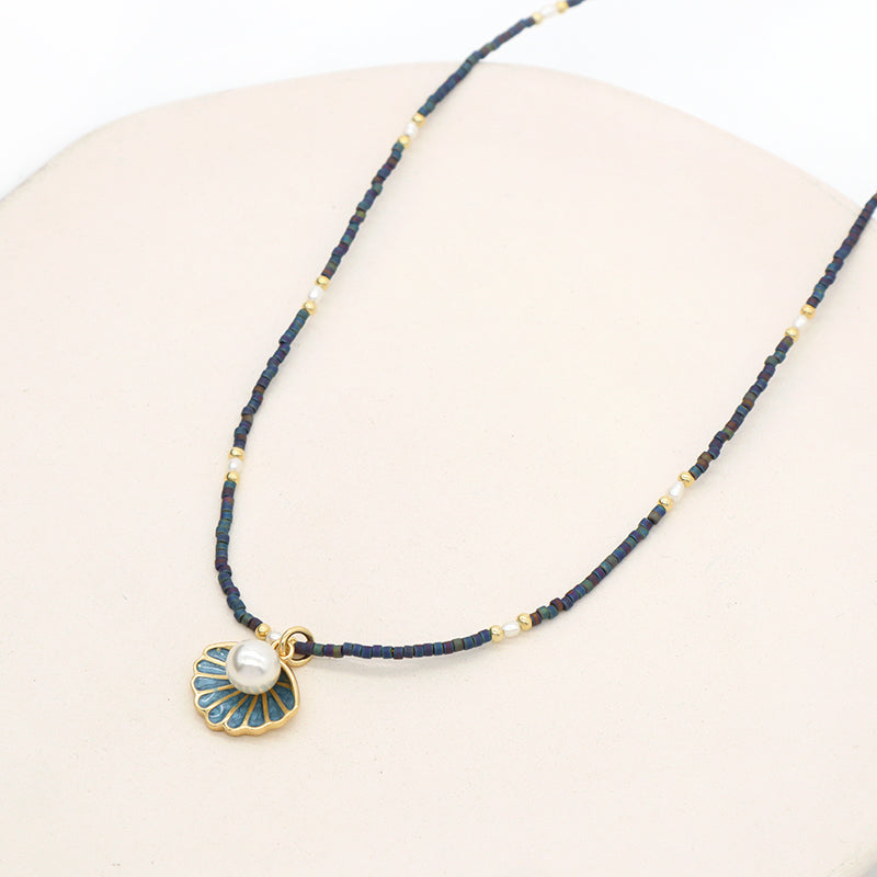 Trendy Custom Women Adjustable Gold Plated Handmade Natural Freshwater Pearl Shell Starfish Conch Pendant Miyuki Beads Necklace
