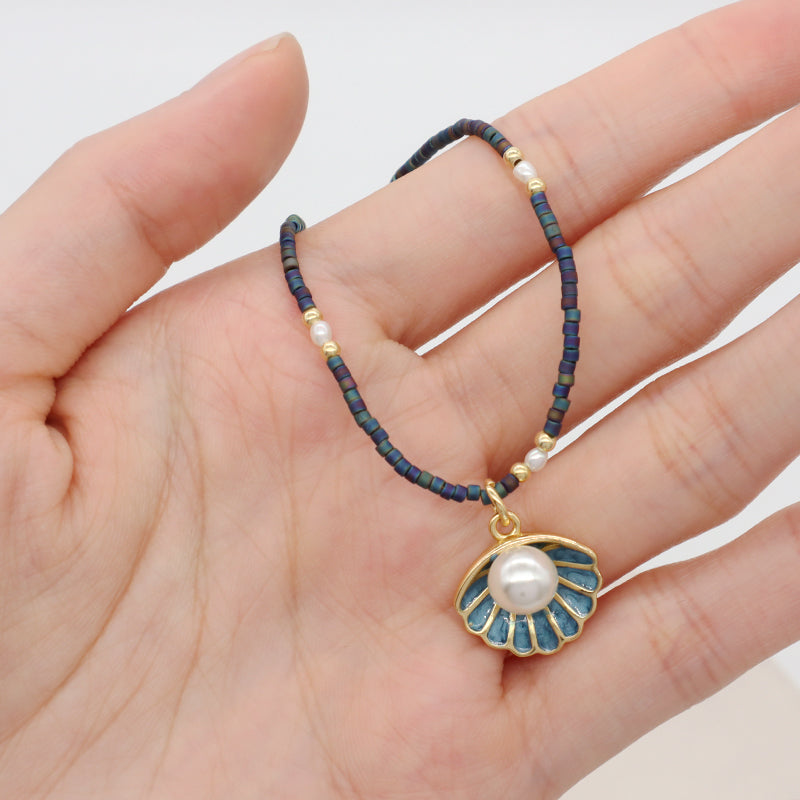 Trendy Custom Women Adjustable Gold Plated Handmade Natural Freshwater Pearl Shell Starfish Conch Pendant Miyuki Beads Necklace