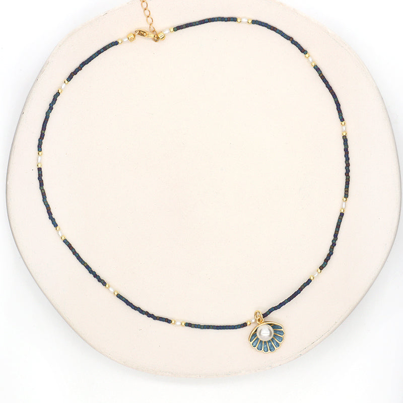 Trendy Custom Women Adjustable Gold Plated Handmade Natural Freshwater Pearl Shell Starfish Conch Pendant Miyuki Beads Necklace