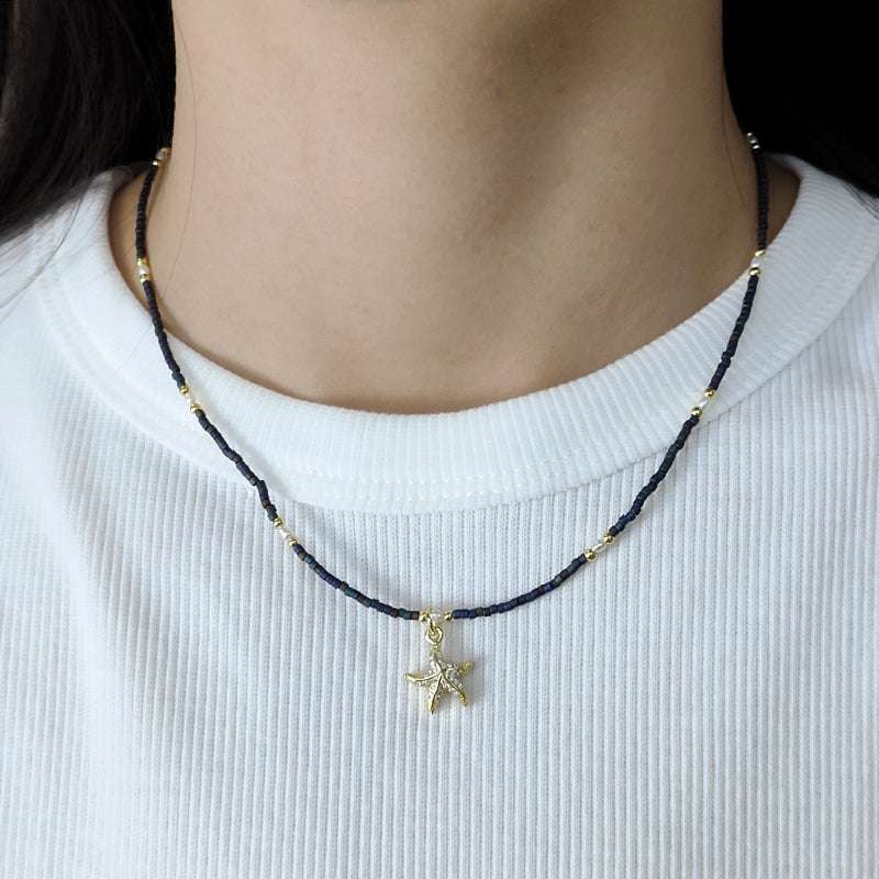 Trendy Custom Women Adjustable Gold Plated Handmade Natural Freshwater Pearl Shell Starfish Conch Pendant Miyuki Beads Necklace