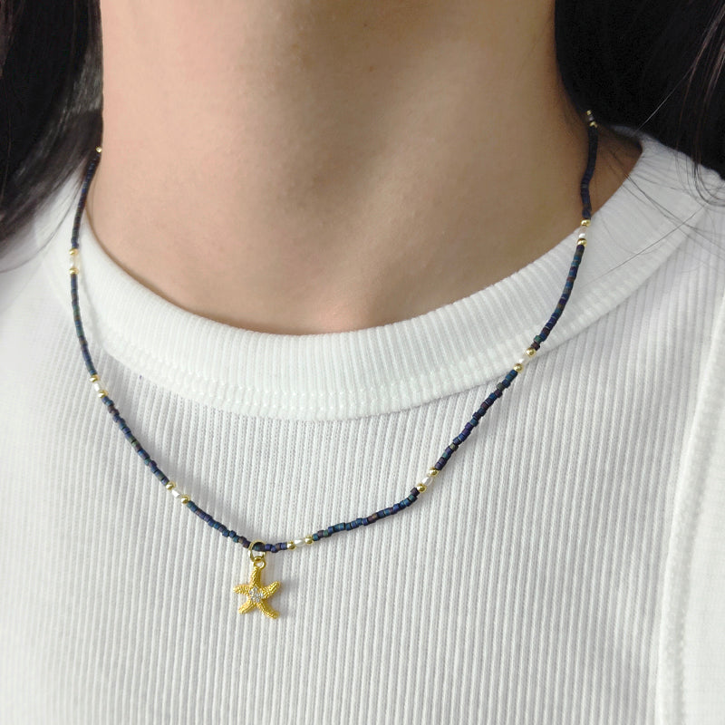 Trendy Custom Women Adjustable Gold Plated Handmade Natural Freshwater Pearl Shell Starfish Conch Pendant Miyuki Beads Necklace