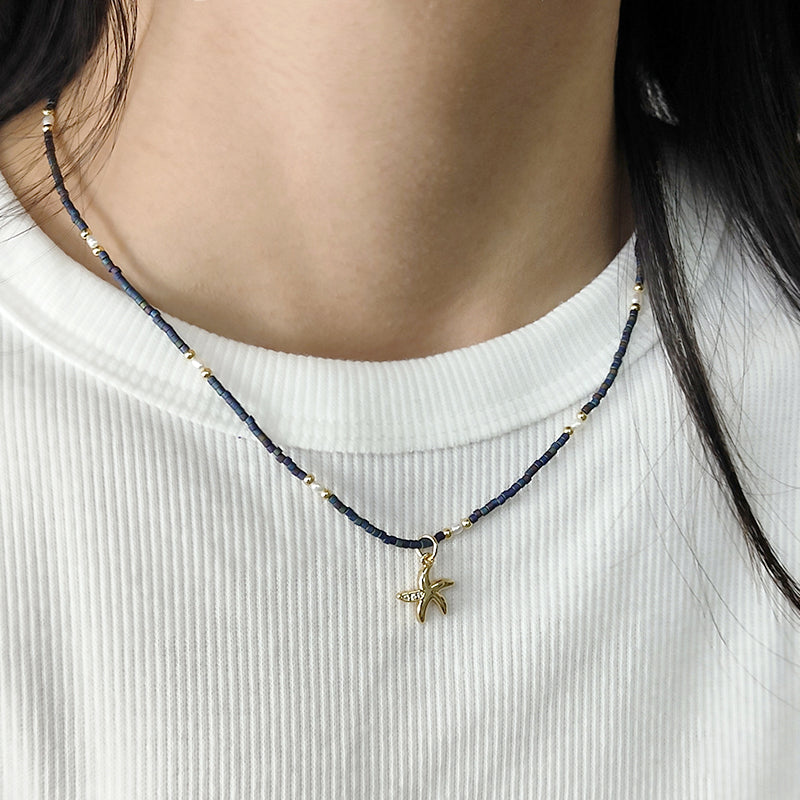 Trendy Custom Women Adjustable Gold Plated Handmade Natural Freshwater Pearl Shell Starfish Conch Pendant Miyuki Beads Necklace