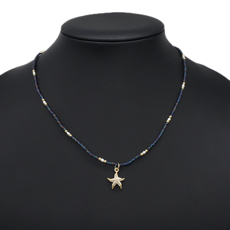 Trendy Custom Women Adjustable Gold Plated Handmade Natural Freshwater Pearl Shell Starfish Conch Pendant Miyuki Beads Necklace