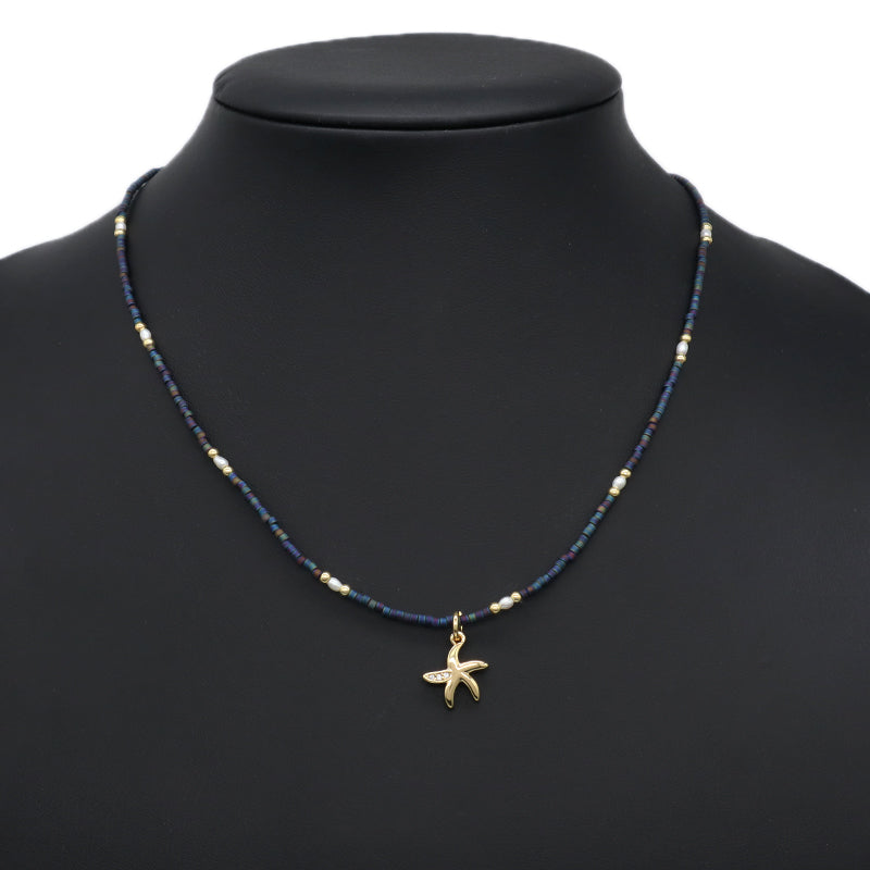 Trendy Custom Women Adjustable Gold Plated Handmade Natural Freshwater Pearl Shell Starfish Conch Pendant Miyuki Beads Necklace