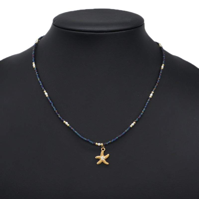 Trendy Custom Women Adjustable Gold Plated Handmade Natural Freshwater Pearl Shell Starfish Conch Pendant Miyuki Beads Necklace