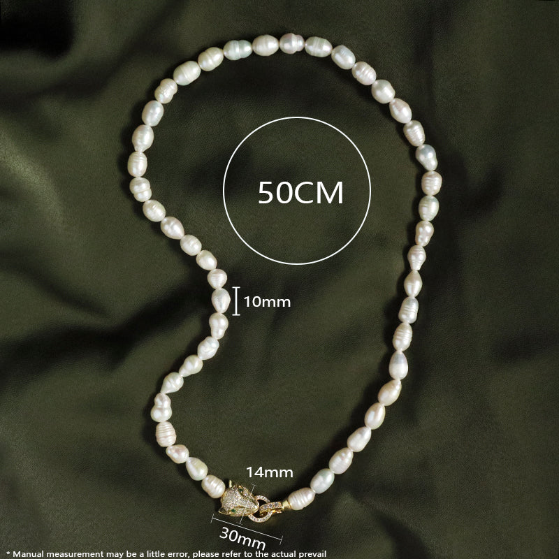 Handmade Wholesale Custom Gold Plated CZ Brass Leopard Clasp 10mm Natural Freshwater Pearl Leopard Pendant Necklace For Women