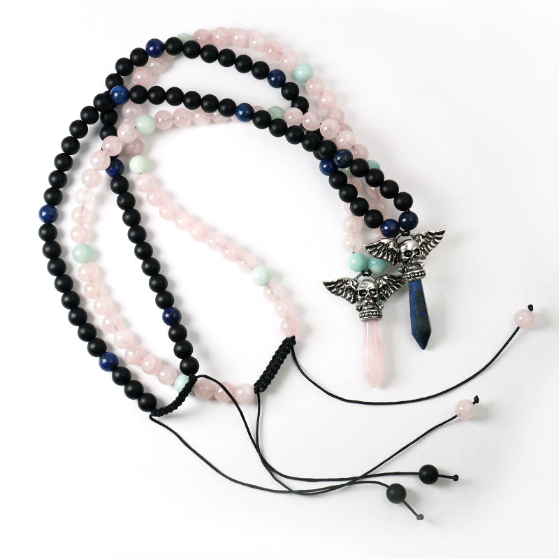 OEM Factory Handmade Wholesale Customized Men Women Adjustable Woven Cord Macrame 8mm Natural Stone Beads Skull Pendant Necklace