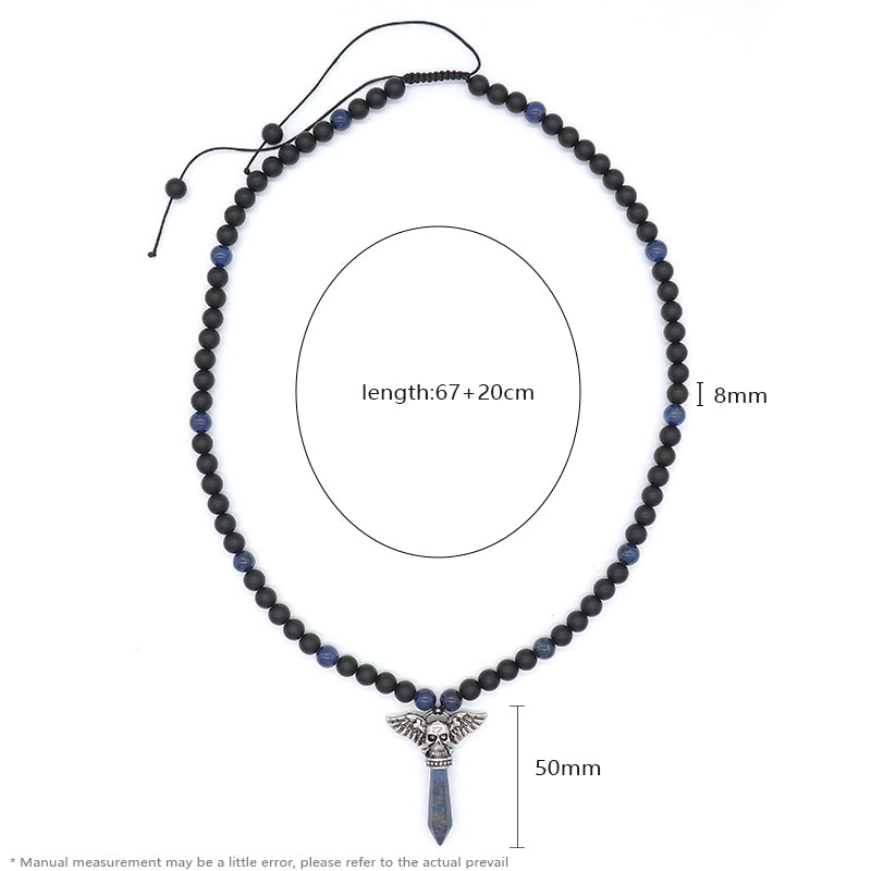 OEM Factory Handmade Wholesale Customized Men Women Adjustable Woven Cord Macrame 8mm Natural Stone Beads Skull Pendant Necklace