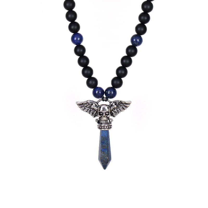 OEM Factory Handmade Wholesale Customized Men Women Adjustable Woven Cord Macrame 8mm Natural Stone Beads Skull Pendant Necklace