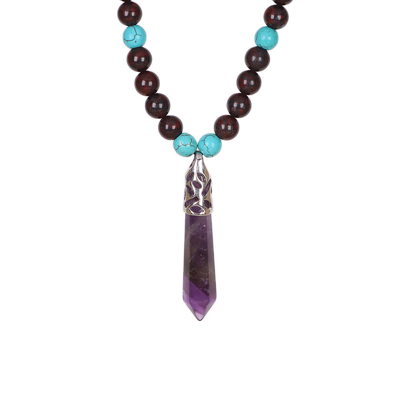 Wholesale Adjustable Woven Cord 8mm Natural Stone Beads OEM Handmade Customized Hexagon Pendant Macrame Necklace For Men Women