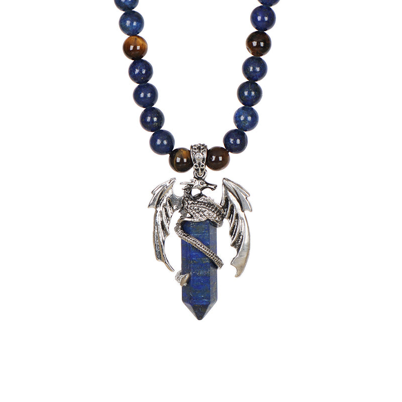 Wholesale OEM Handmade Woven Cord Custom 8mm Natural Stone Beads Adjustable Macrame Hexagon Dragon Pendant Necklace For Men Women