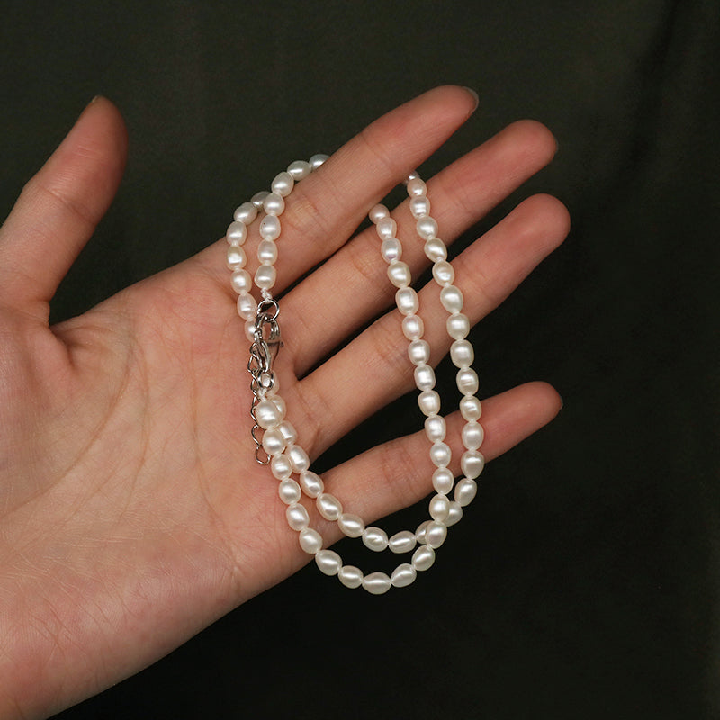 Custom Wholesale Classic Design Factory Handmade OEM 925 Sterling Silver 4mm Natural Freshwater Pearl Necklace For Women Gift