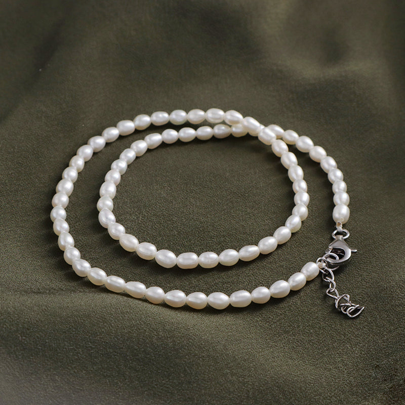 Custom Wholesale Classic Design Factory Handmade OEM 925 Sterling Silver 4mm Natural Freshwater Pearl Necklace For Women Gift