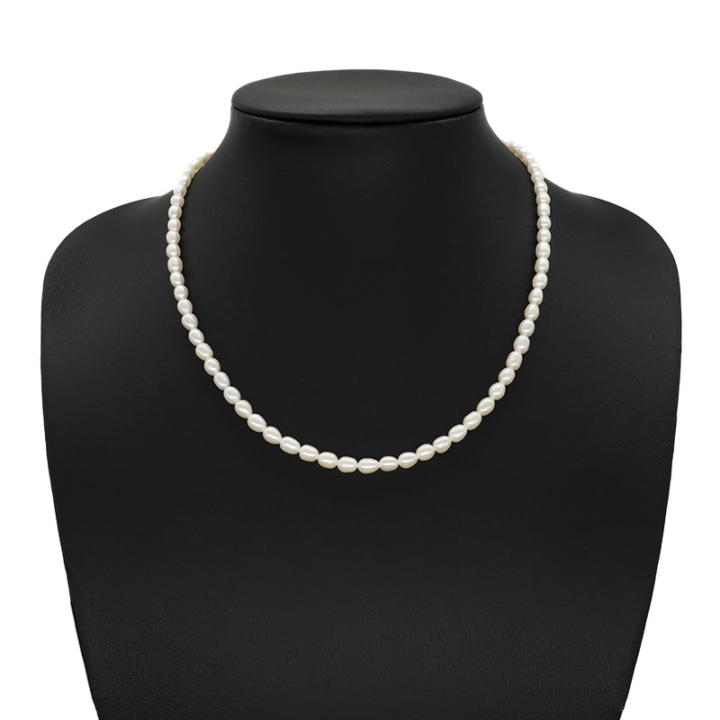 Custom Wholesale Classic Design Factory Handmade OEM 925 Sterling Silver 4mm Natural Freshwater Pearl Necklace For Women Gift