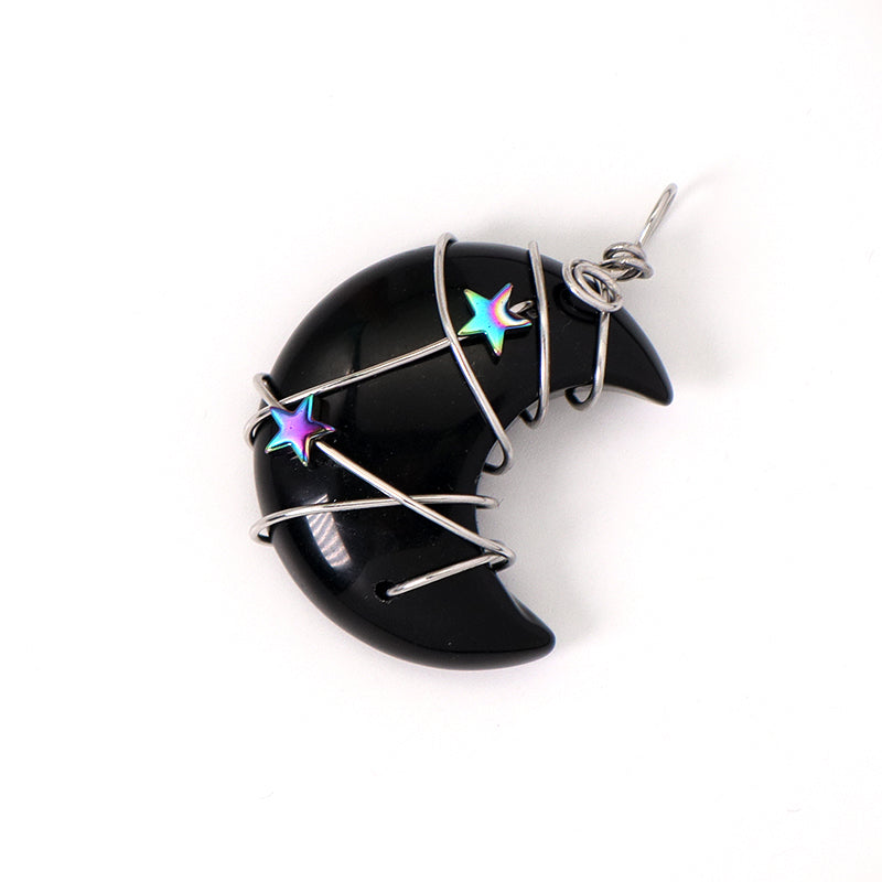 Various Customized Wholesale Star Moon Charm Necklace Pendant Rhodium Plated Moon Natural Stone Pendant For Jewelry Making