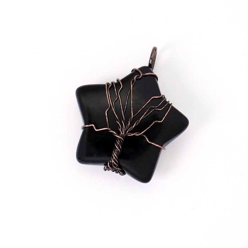 Healing Stone Star Charm Necklace Pendant Jewelry Wholesale Custom Diy Antique Copper Plated Energy Natural Stone Star Pendant