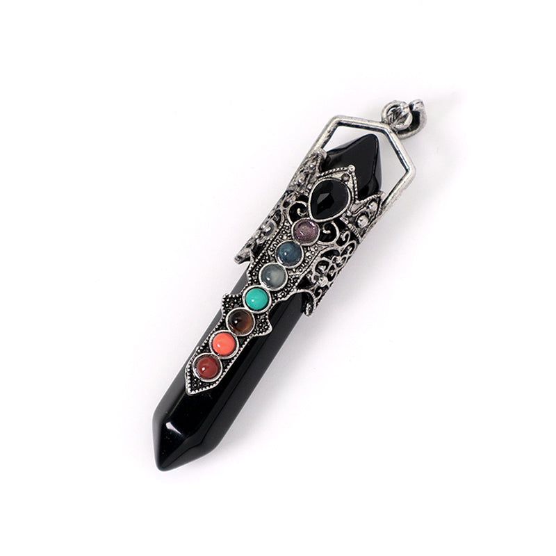 Custom Wholesale Healing Stone Hexagon Alloy Charm Necklace Pendant Jewelry Black Plated Hexagon Natural Energy Stone Pendant