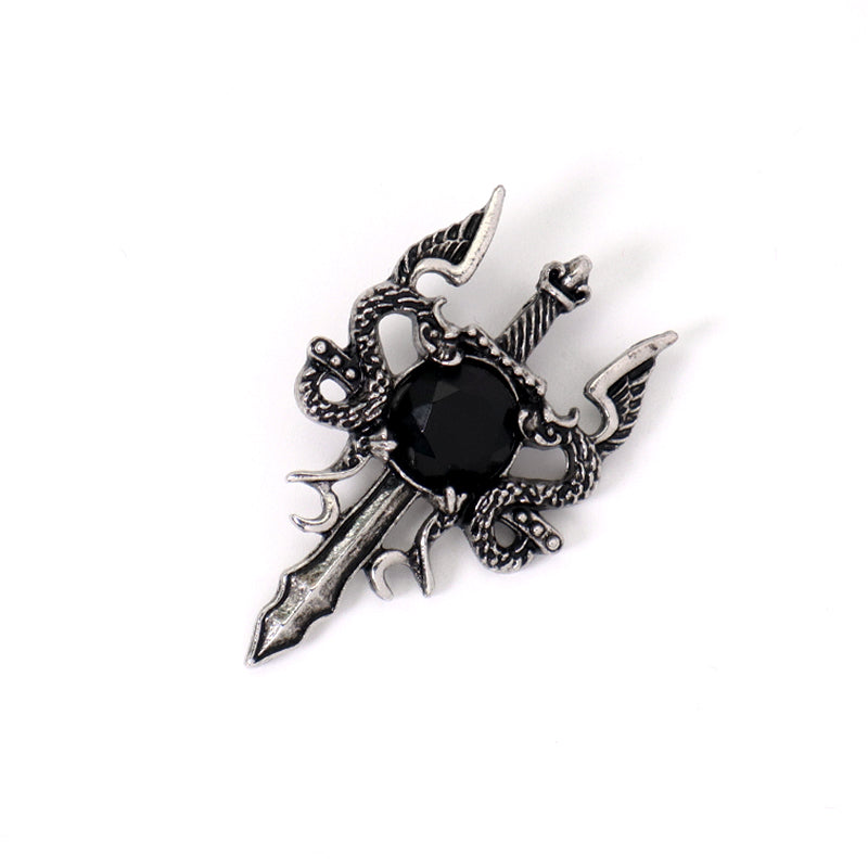 Wholesale Various Healing Stone Alloy Sword Charm Necklace Pendant Jewelry Black Plated Dragon Sword Natural Stone Pendant