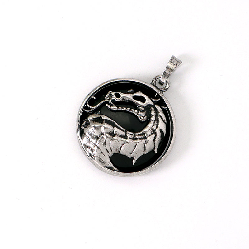 Custom Wholesale Various Healing Stone Alloy Dragon Charm Pendant Jewelry Black Plated Natural Stone Dragon Pendant For Necklace