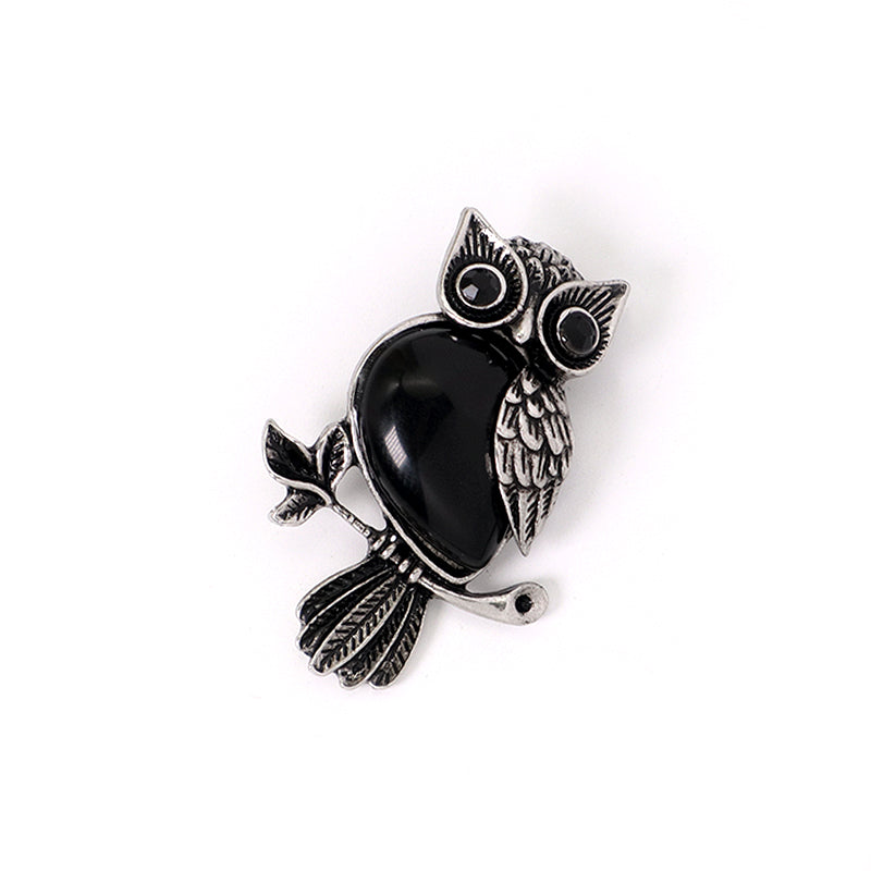 Customized Wholesale Healing Stone Alloy Owl Charm Necklace Pendant Black Plated Owl Natural Stone Pendant For Jewelry Making