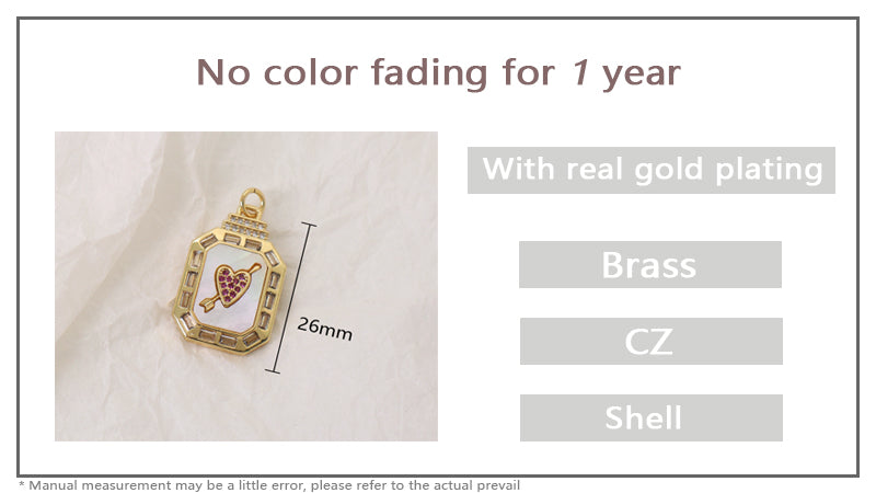 Hot Sell DIY China Factory Wholesale Custom Shell Heart Charm Necklace Pendant Jewelry CZ Gold Plated Cupid Arrow Heart Pendant