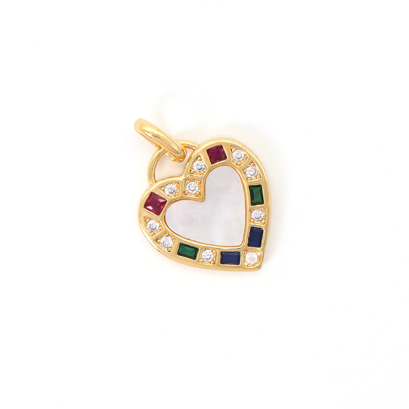 DIY Various Color Custom Shell Heart Shape Charm Pendant Jewelry CZ Gold Plated Natural Shell Heart Pendant For Necklace Making