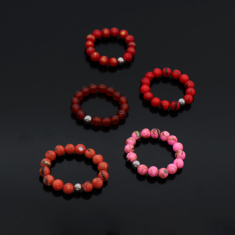 Wholesale Customized Various Gemstone OEM Rhodium Brass Beads Handmade Stretch Natural Stone 5mm Jade Beaded Ring For Women Gift