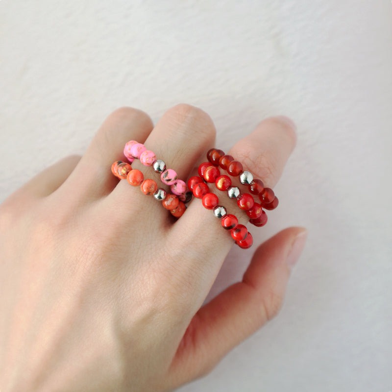 Wholesale Customized Various Gemstone OEM Rhodium Brass Beads Handmade Stretch Natural Stone 5mm Jade Beaded Ring For Women Gift