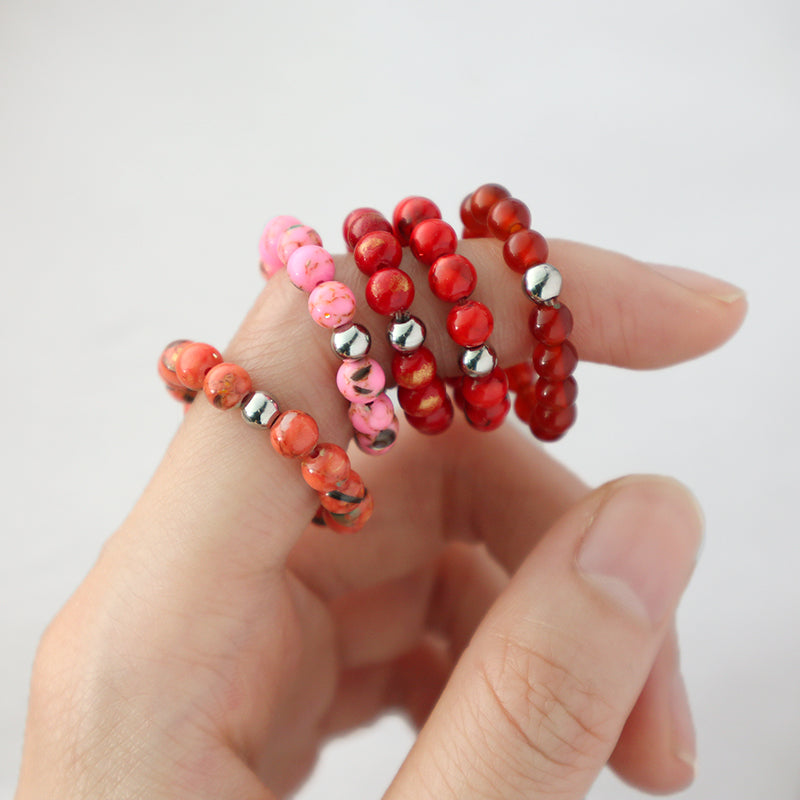 Wholesale Customized Various Gemstone OEM Rhodium Brass Beads Handmade Stretch Natural Stone 5mm Jade Beaded Ring For Women Gift