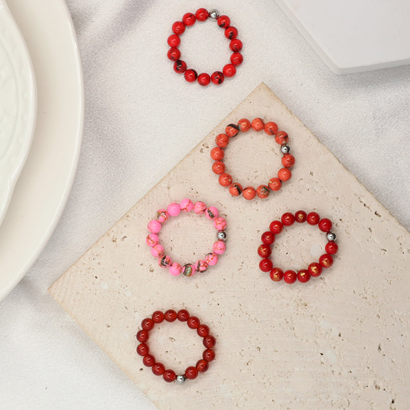 Wholesale Customized Various Gemstone OEM Rhodium Brass Beads Handmade Stretch Natural Stone 5mm Jade Beaded Ring For Women Gift