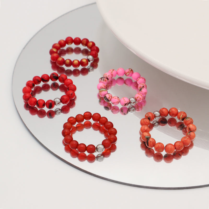 Wholesale Customized Various Gemstone OEM Rhodium Brass Beads Handmade Stretch Natural Stone 5mm Jade Beaded Ring For Women Gift