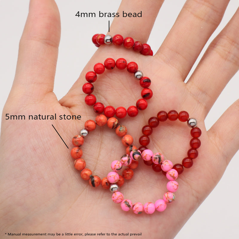 Wholesale Customized Various Gemstone OEM Rhodium Brass Beads Handmade Stretch Natural Stone 5mm Jade Beaded Ring For Women Gift