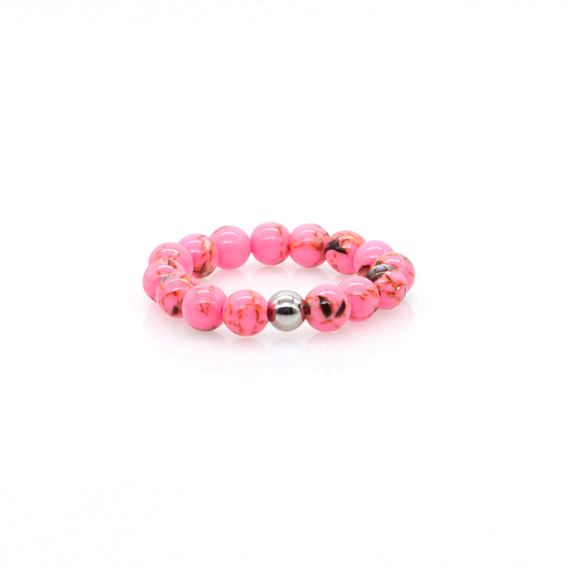 Wholesale Customized Various Gemstone OEM Rhodium Brass Beads Handmade Stretch Natural Stone 5mm Jade Beaded Ring For Women Gift