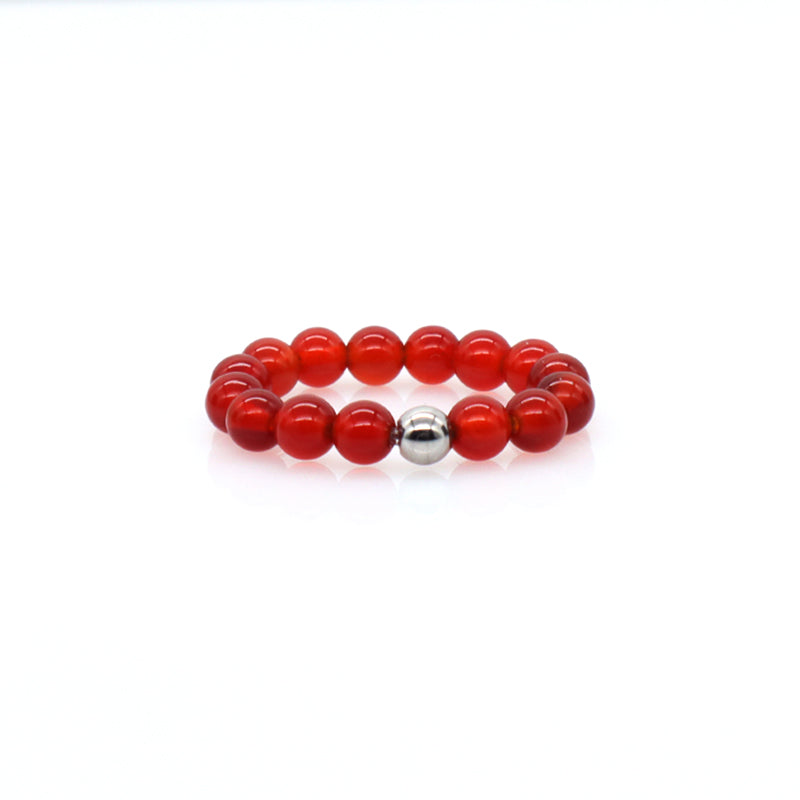 Wholesale Customized Various Gemstone OEM Rhodium Brass Beads Handmade Stretch Natural Stone 5mm Jade Beaded Ring For Women Gift