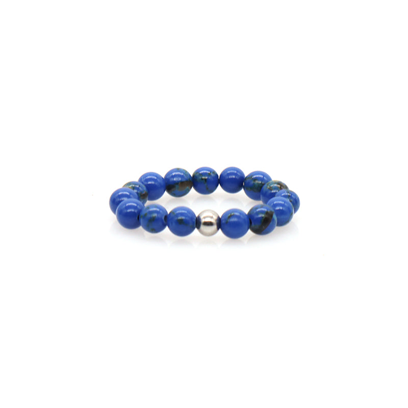 Newest Wholesale Fashion OEM Custom Rhodium Brass Gemstone 5mm Natural Stone Elastic Ring Handmade Beads Ring For Men Women