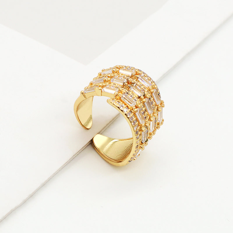 Newest Wholesale Fashion China Factory Custom Adjustable Opening Finger Ring Micro Pave CZ Gold Plated Ring For Women Gift