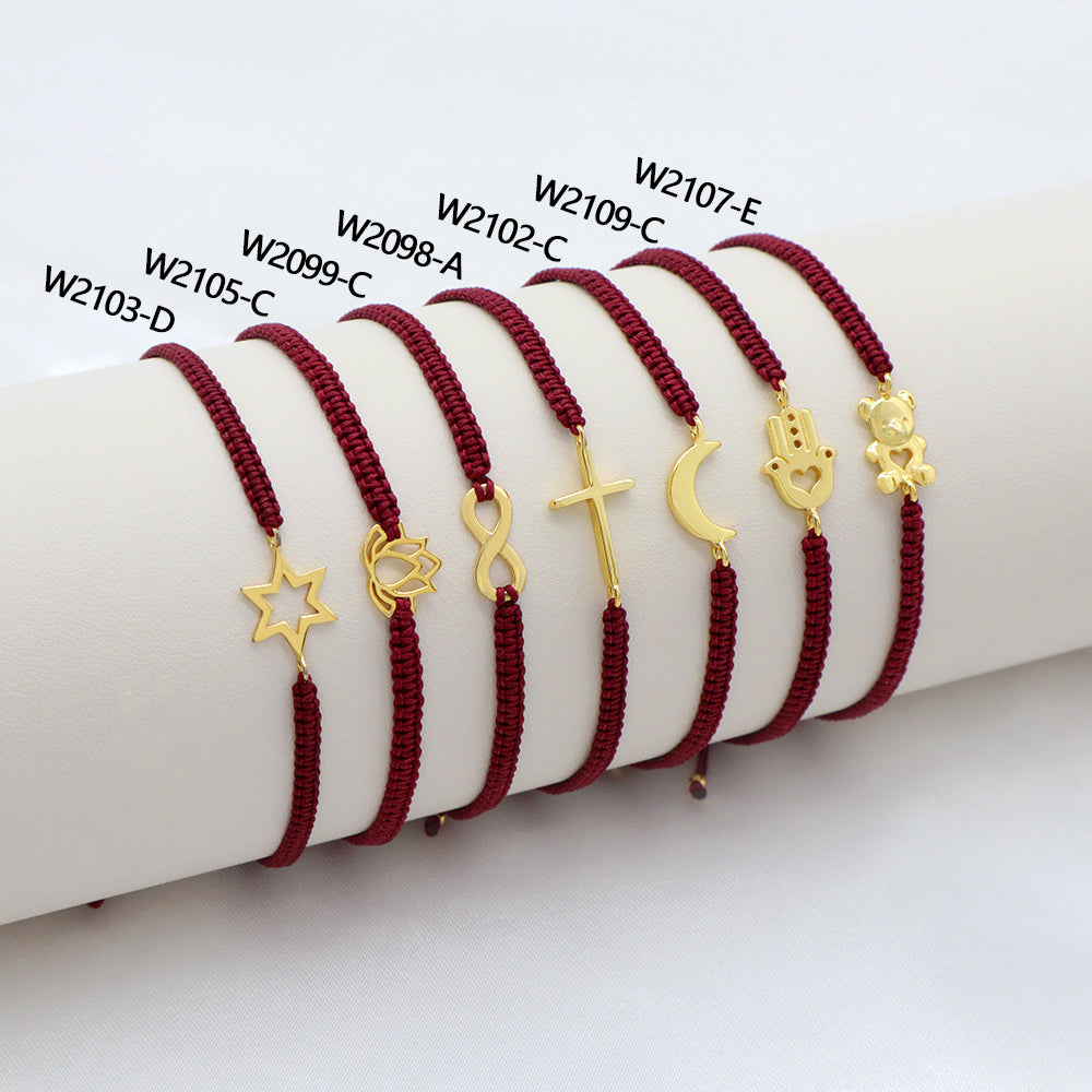 Handmade Customizable 925 Sterling Silver Charm Cotton Thread Weave Bracelet