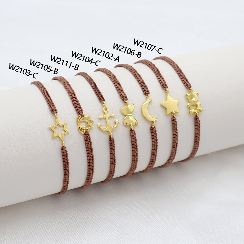 Handmade Customizable 925 Sterling Silver Charm Cotton Thread Weave Bracelet
