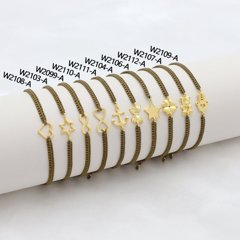 Handmade Customizable 925 Sterling Silver Charm Cotton Thread Weave Bracelet